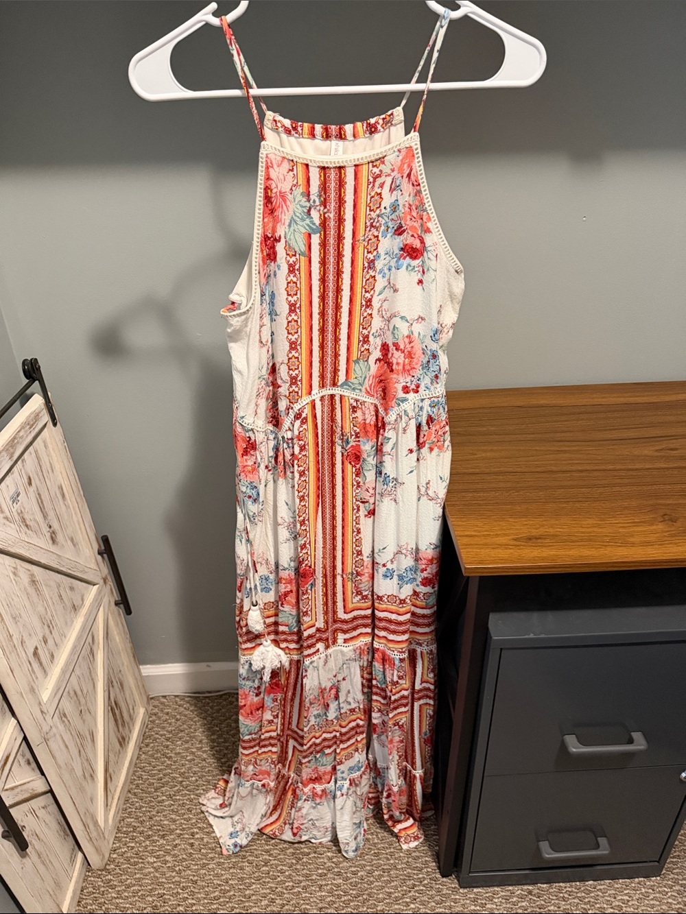 Xhilaration RARE Bohemian Floral Stripe Halter Maxi Dress